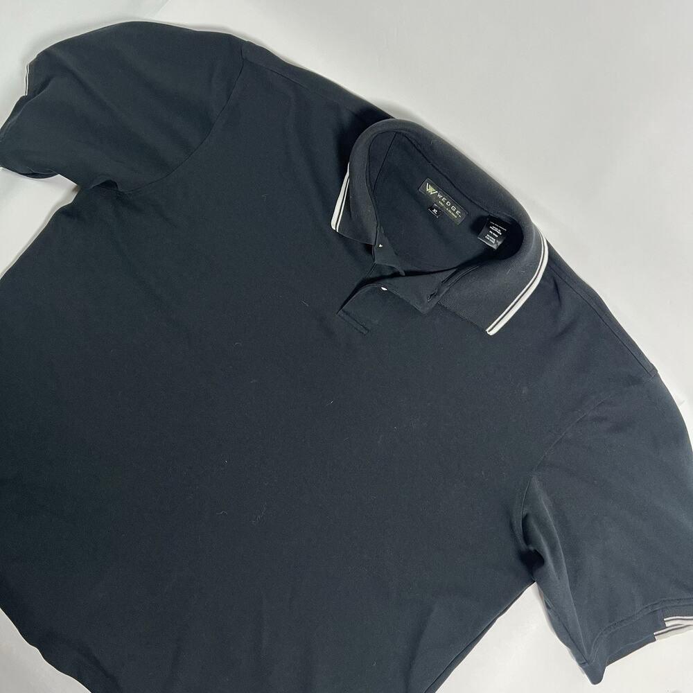Wedge Men's XL Regular Polo Shirt Black Solid S/S Polyester‎ Knit Collared Logo